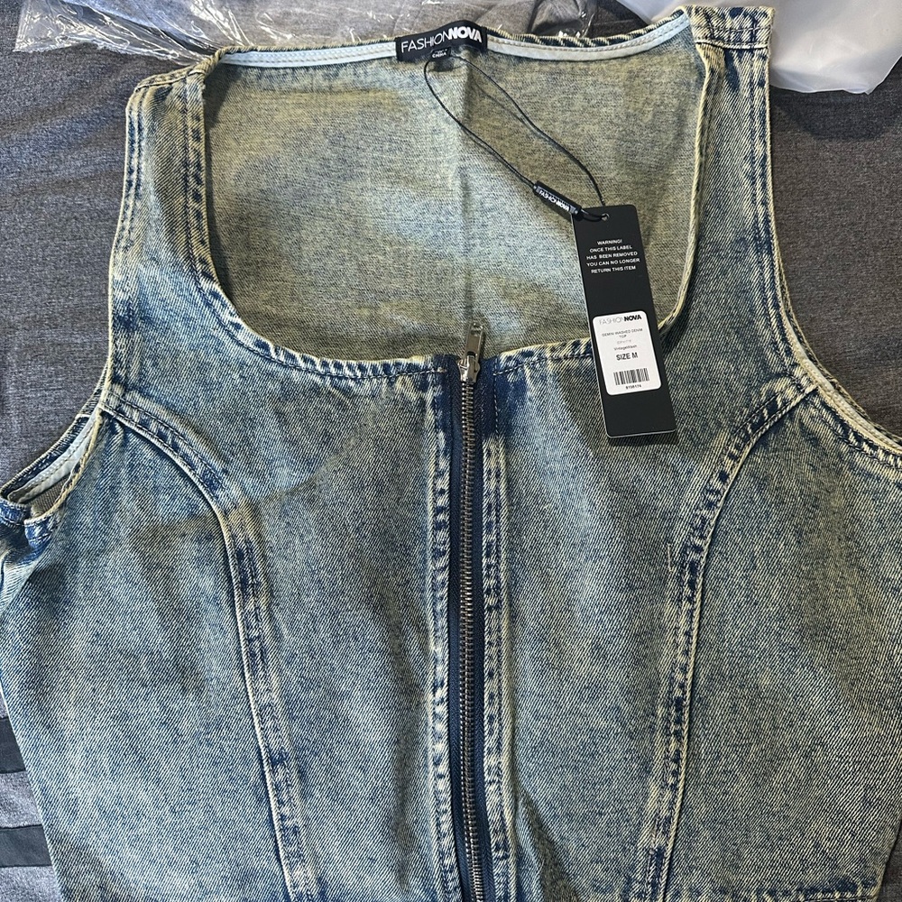 NWT denim zip up vest